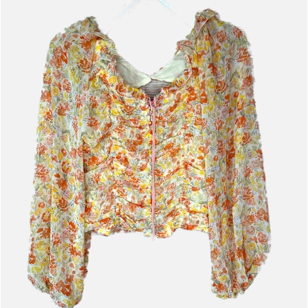 Fairy Cottage Peasant Top Floral Print - Orange + Yellow
